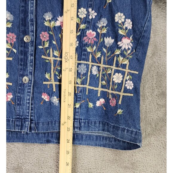 Carrie Allen Shirt Womens Large Blue Denim Floral Embroidered Casual Button Up - Picture 5 of 10